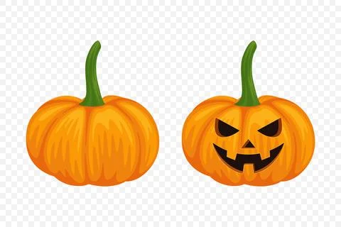 Vector Cartoon Pumpkins Collection with Carved Faces. Flat Colorful Pumpkin Stock Illustration