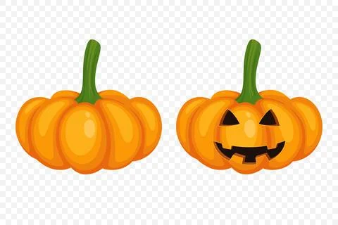 Vector Cartoon Pumpkins Collection with Carved Faces. Flat Colorful Pumpkin Stock Illustration