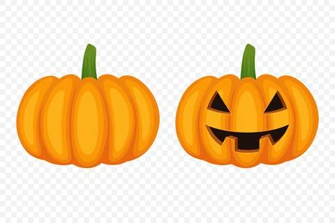 Vector Cartoon Pumpkins Collection with Carved Faces. Flat Colorful Pumpkin Stock Illustration