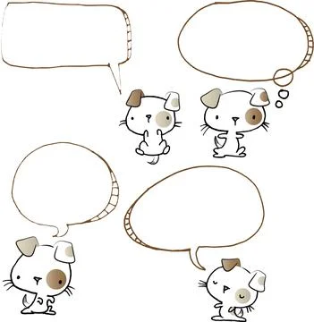 Vector cartoon puppy with speech bubbles frame border set Stock Illustration