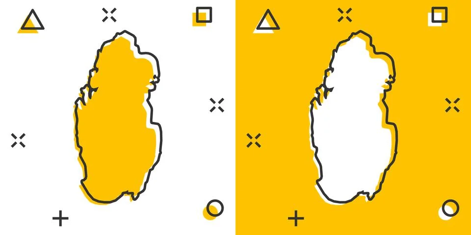 Vector cartoon Qatar map icon in comic style. Qatar sign illustration pictogr Stock Illustration
