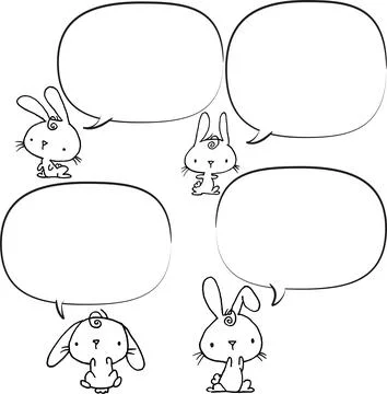 Vector cartoon rabbit with border frame speech bubble set Stock Illustration