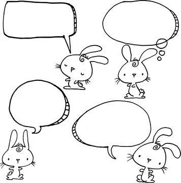 Vector cartoon rabbit with border frame speech bubble set Illustrazione stock