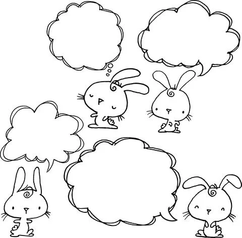 Vector cartoon rabbit with border frame speech bubble set Stock Illustration