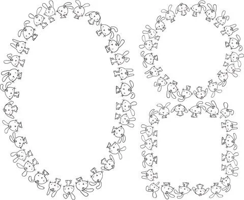 Vector cartoon rabbit with border frame set Stock Illustration