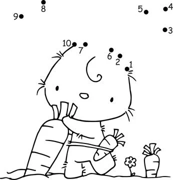 Vector cartoon rabbit with carrot join with dots 1 to 10 Stock Illustration