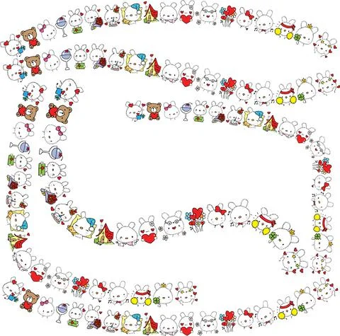 Vector cartoon rabbit frame border set Stock Illustration