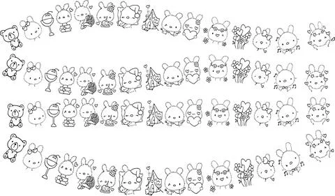 Vector cartoon rabbit frame border set Stock Illustration
