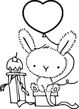 Vector cartoon rabbit happy birthday card black and white Stock Illustration