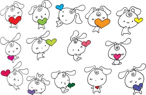 Vector cartoon rabbit hold heart shape border background Stock Illustration