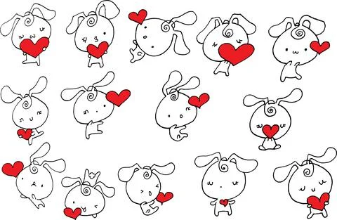 Vector cartoon rabbit hold heart shape border background Stock Illustration