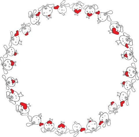 Vector cartoon rabbit hold heart shape border background Stock Illustration