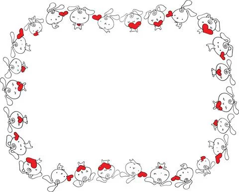 Vector cartoon rabbit hold heart shape border background Stock Illustration