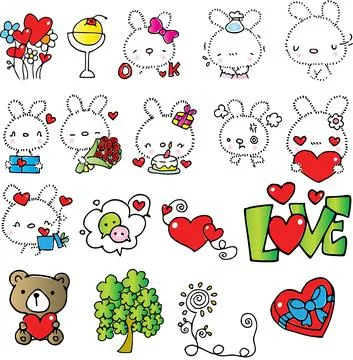 Vector cartoon rabbit sticker set Stock Illustration