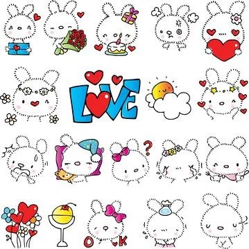 Vector cartoon rabbit sticker set Stock Illustration