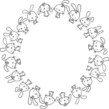 Vector cartoon rabbits circle frame border Stock Illustration