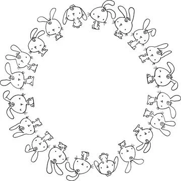Vector cartoon rabbits circle frame border Stock Illustration