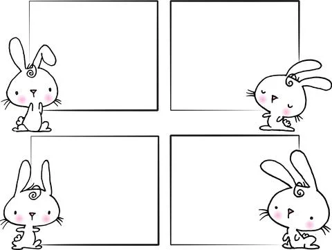 Vector cartoon rabbits frame border set Stock Illustration