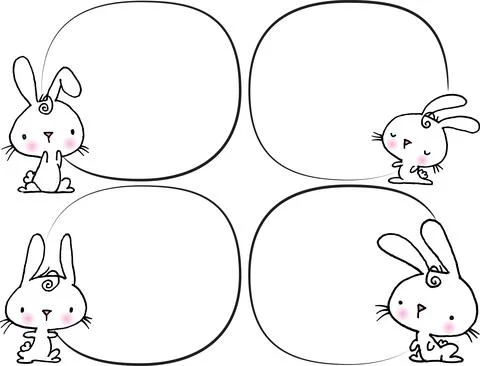Vector cartoon rabbits frame border set Stock Illustration