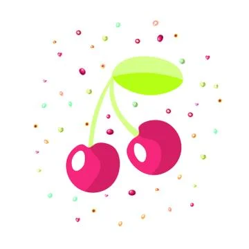Vector cartoon red cherry icon. Bordo cartoon cherry icon with sprinkles Stock Illustration
