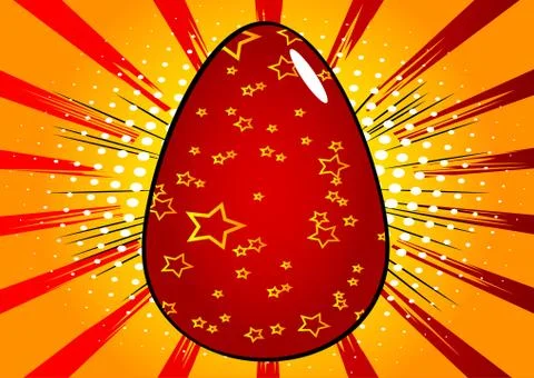 Vector cartoon red Easter egg. Illustrated holiday sign on comic book backgro Illustrazione stock