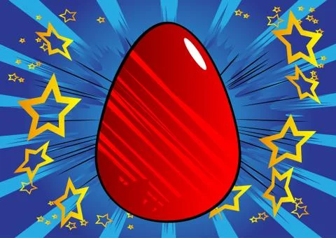 Vector cartoon red Easter egg. Illustrated holiday sign on comic book backgro 스톡 일러스트