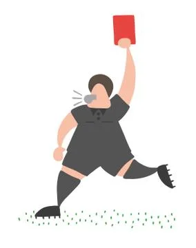 Vector cartoon referee man running and showing red card Stock Illustration