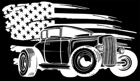 Vector Cartoon Retro Hot Rod silhouette in black background vector illustration Ilustración de archivo