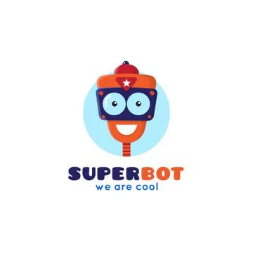 Vector cartoon robot head logo. Stock Illustration