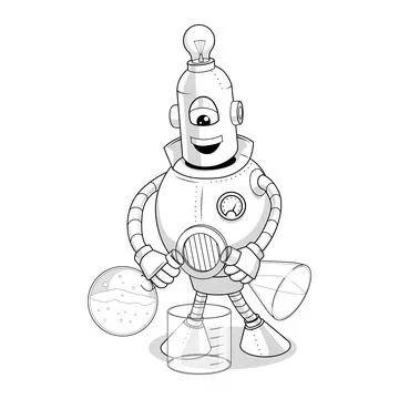 Vector cartoon robot science experiment Stock Illustration