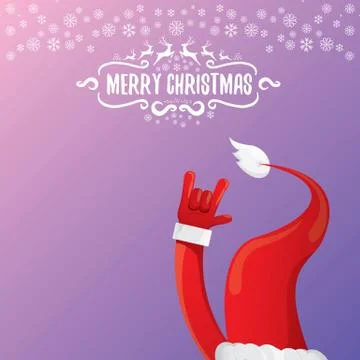 Vector cartoon rock n roll Santa Claus with calligraphic greeting text on night Stock Illustration