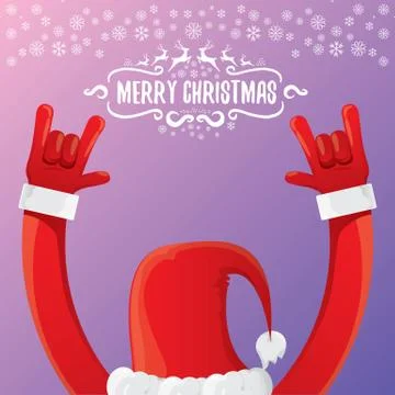 Vector cartoon rock n roll Santa Claus with calligraphic greeting text on night Stock Illustration