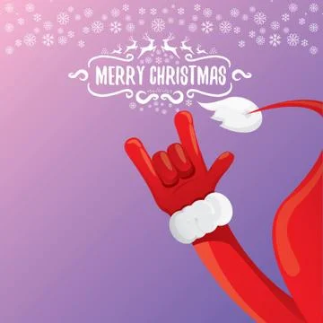 Vector cartoon rock n roll Santa Claus with calligraphic greeting text on night Stock Illustration