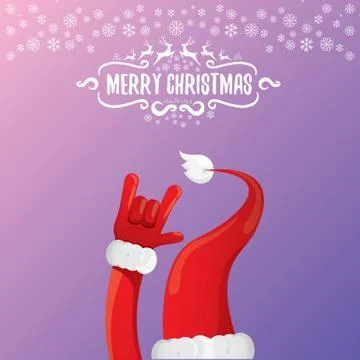 Vector cartoon rock n roll Santa Claus with calligraphic greeting text on night Stock Illustration