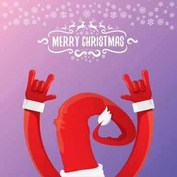 Vector cartoon rock n roll Santa Claus with calligraphic greeting text on night Illustrazione stock