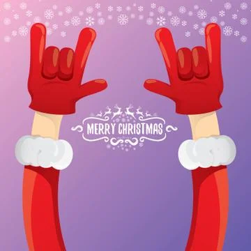 Vector cartoon rock n roll Santa Claus with calligraphic greeting text on night Illustrazione stock