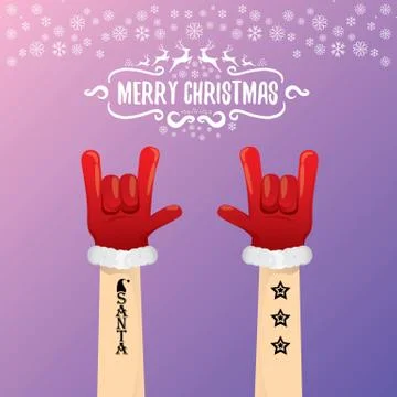 Vector cartoon rock n roll Santa Claus with calligraphic greeting text on night Stock Illustration