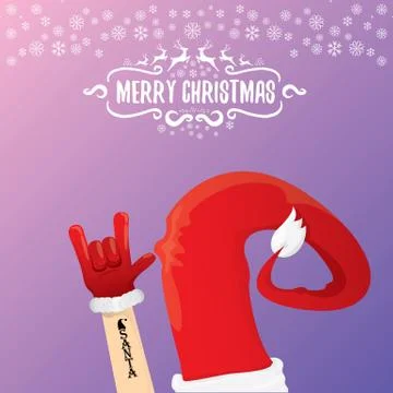 Vector cartoon rock n roll Santa Claus with calligraphic greeting text on night Illustrazione stock