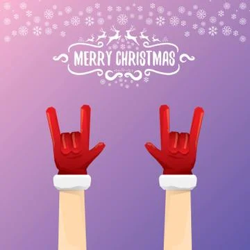 Vector cartoon rock n roll Santa Claus with calligraphic greeting text on night Illustrazione stock