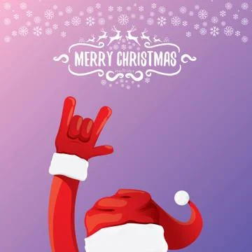 Vector cartoon rock n roll Santa Claus with calligraphic greeting text on night Stock Illustration