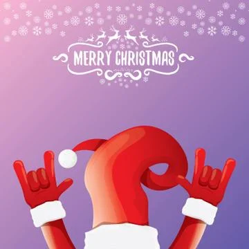 Vector cartoon rock n roll Santa Claus with calligraphic greeting text on night Stock Illustration