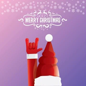 Vector cartoon rock n roll Santa Claus with calligraphic greeting text on night Stock Illustration