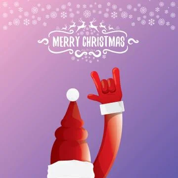 Vector cartoon rock n roll Santa Claus with calligraphic greeting text on night Stock Illustration
