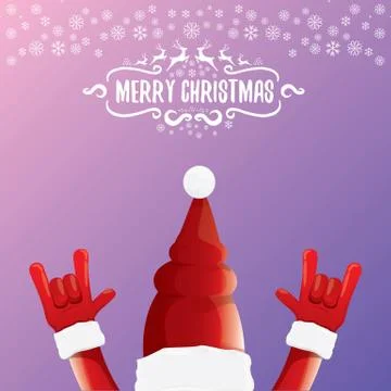 Vector cartoon rock n roll Santa Claus with calligraphic greeting text on night Stock Illustration