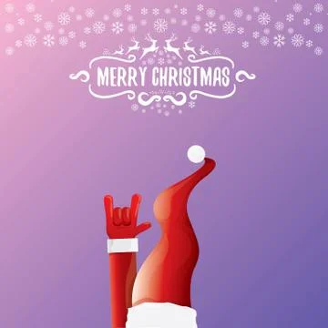 Vector cartoon rock n roll Santa Claus with calligraphic greeting text on night Stock Illustration