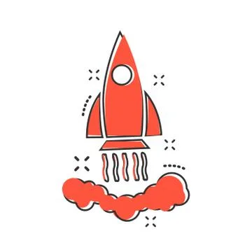 Vector cartoon rocket icon in comic style. Startup launch sign illustration p Illustrazione stock