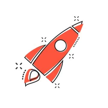 Vector cartoon rocket icon in comic style. Startup launch sign illustration p Illustrazione stock