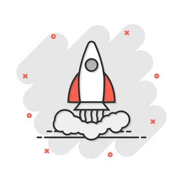 Vector cartoon rocket icon in comic style. Startup launch sign illustration p Stock Illustration
