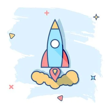 Vector cartoon rocket icon in comic style. Startup launch sign illustration p Stock Illustration