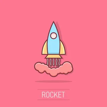 Vector cartoon rocket icon in comic style. Startup launch sign illustration.. Stock Illustration